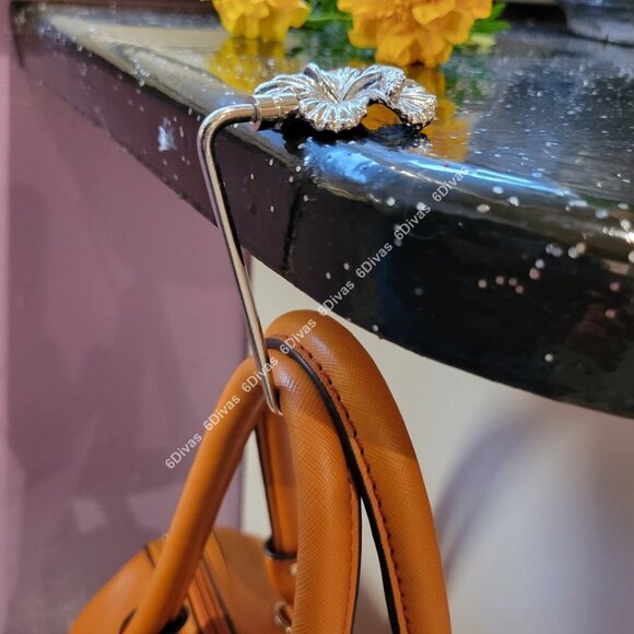 Rhodium Plated Hibiscus Flower handbag Holder or Purse Table Hook - Picture 8 of 14